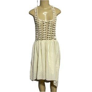 Anthropologie Staring at Stars white cream  crochet high low razor back dress S